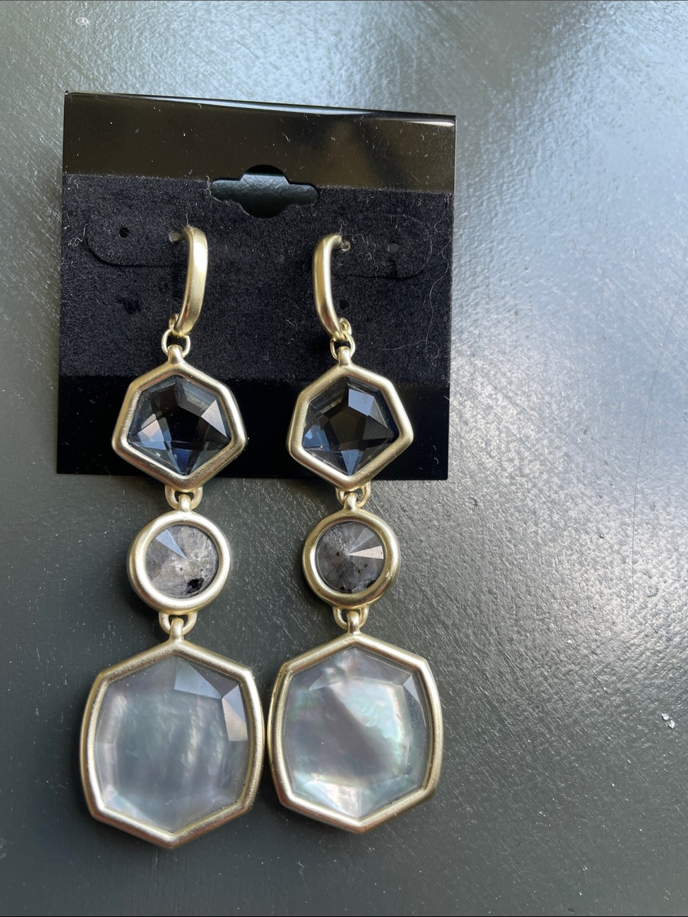 Kendra Scott Gold-Tone Drop Earrings with Black, Gray and Iridescent Stones
